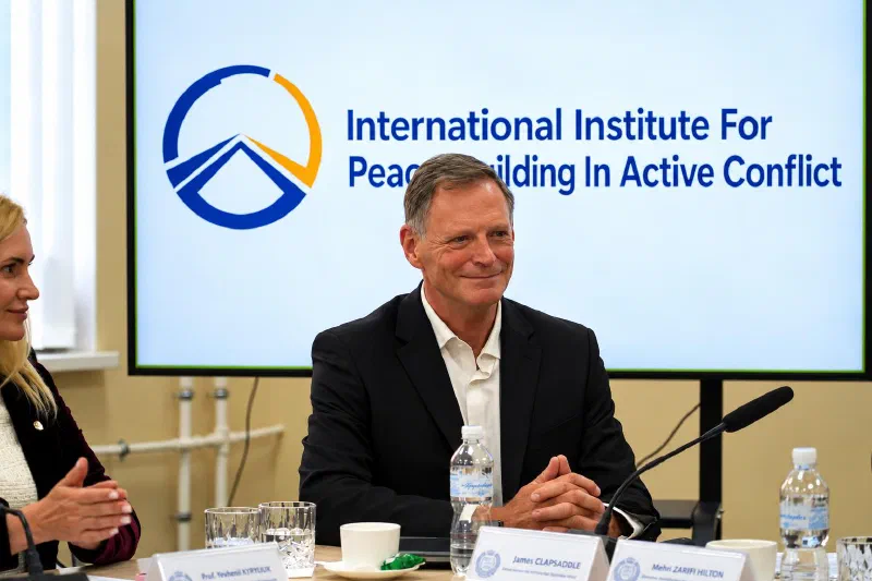 JC Clapsaddle, IIPAC co-founder, seated at the seminar table in front of a screen showing the IIPAC logo.